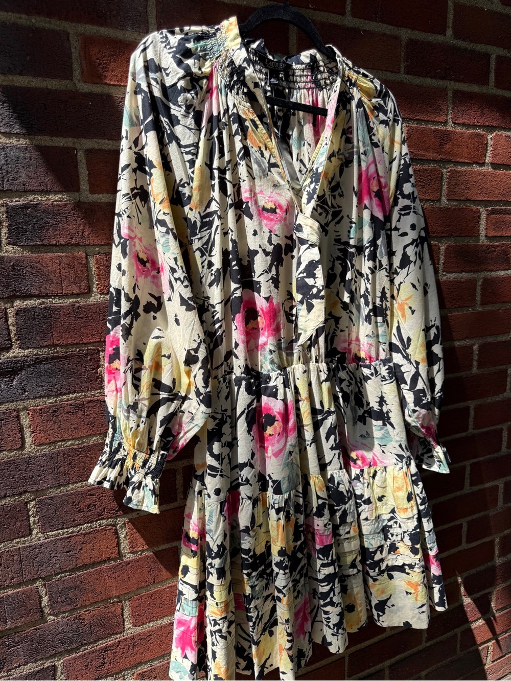 Lauren Ralph Lauren Cream Mini Dress with Pink & Yellow Floral Motif